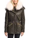 Sam Devon Shearling Trim Parka In Military/white