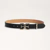 Sam Edelman 30mm Hammered Logo Belt Black Leather In Black