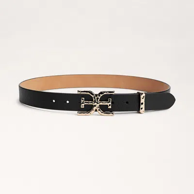 Sam Edelman 30mm Hammered Logo Belt Black Leather