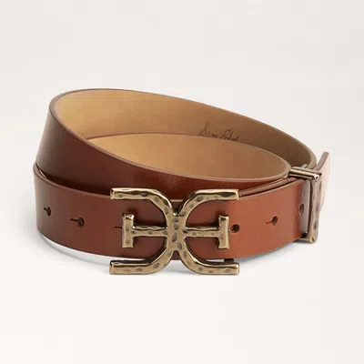 Sam Edelman 30mm Hammered Logo Belt Light Brown Leather
