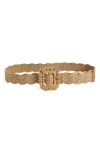 Sam Edelman 38mm Scallop Edge Raffia Woven Belt In Brown