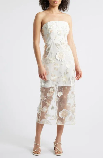 Sam Edelman 3d Flower Strapless Midi Dress In White