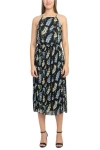 Sam Edelman 48s658 Pleated Cocktail Printed Midi Length Dress In Black