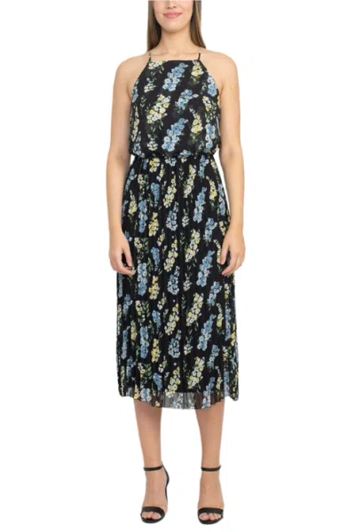 Sam Edelman 48s658 Pleated Cocktail Printed Midi Length Dress In Black