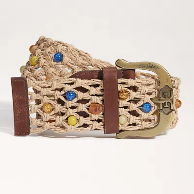 Sam Edelman 60 Mm Beaded Woven Leather Belt Natural In Beige