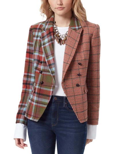 Sam Edelman Alexa Womens Wool Blend Plaid/houndstooth One-button Blazer In Brown