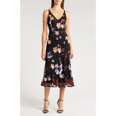 Sam Edelman Ali Floral Sequin Midi Dress In Black/ Multi