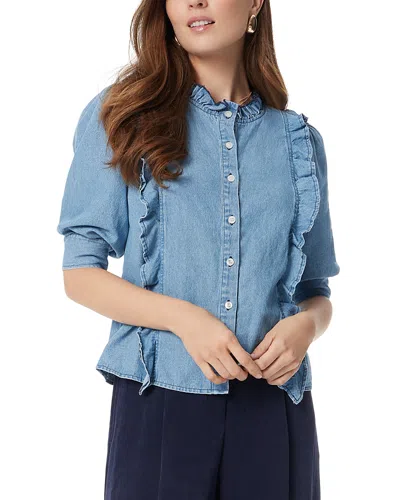 Sam Edelman Alice Ruffled Button Down Top In Aegean Blue Wash