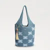 SAM EDELMAN SAM EDELMAN APRIL CROCHET LOGO TOTE BLUE RAFFIA