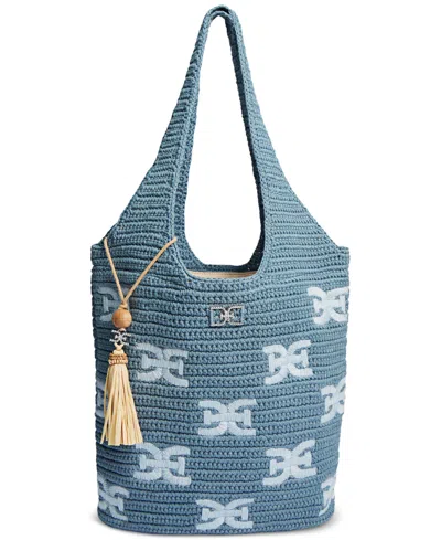 Sam Edelman April North South Crochet Logo Tote In Blue Mix