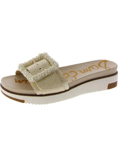 Sam Edelman Ariane Womens Beaded Slip On Slide Sandals In Silver