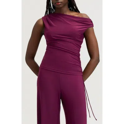 Sam Edelman Asymmetric Ruched Matte Jersey Top In Purple