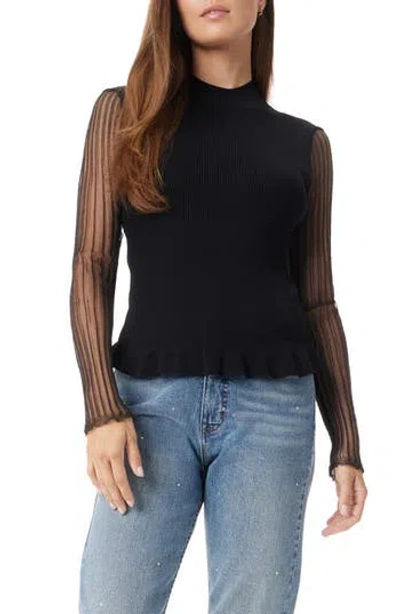 Sam Edelman Aubree Pleated Mesh Sleeve Ribbed Sweater In Black
