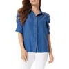 Sam Edelman Austin Puff Sleeve Button-up Shirt In Mystic