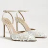 Sam Edelman Avril Pump Womens Us 6 Ivory Sequin Ankle Strap Stiletto Heel Khd650 In White