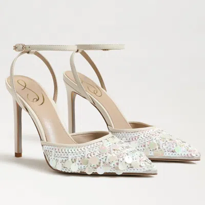 Sam Edelman Avril Pump Womens Us 6 Ivory Sequin Ankle Strap Stiletto Heel Khd650 In White