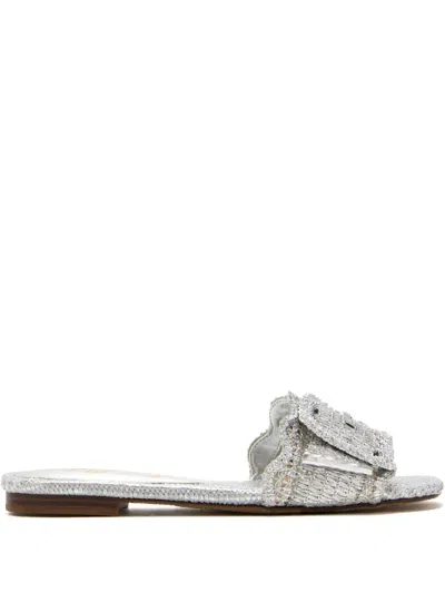 Sam Edelman Bambi Buckle-embellished Woven Sandals In Gray