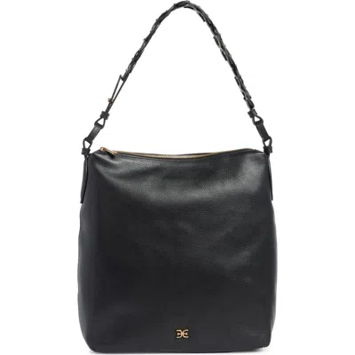 Sam Edelman Bay Chain Link Pebbled Leather Hobo Bag In Black
