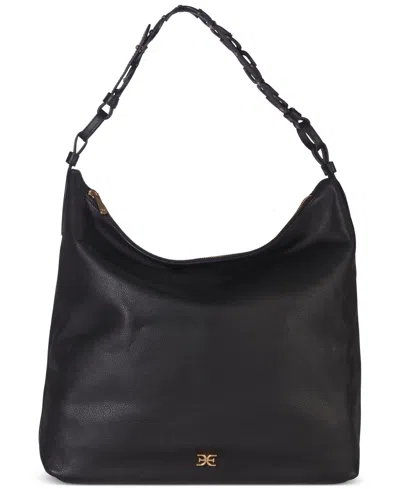 Sam Edelman Bay Large Leather Chainlink Hobo In Black