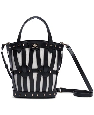 Sam Edelman Bay Medium Dye Cut Leather Fan Tote In Black