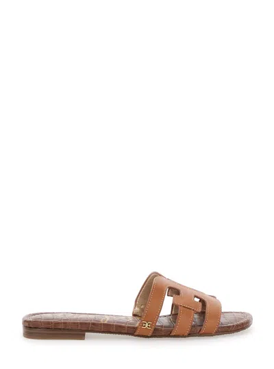 SAM EDELMAN BAY SLIDE BROWN SLIP-ON SANDALS WITH LOGO DETAIL IN LEATHER WOMAN