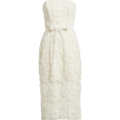 Sam Edelman Beaded Floral Appliqué Strapless Dress In White