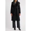 Sam Edelman Belted Faux Fur Collared Coat In Black