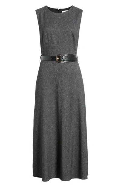 Sam Edelman Belted Sleeveless Midi Dress In Gray