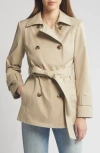 Sam Edelman Double-breasted Short Trench Coat In Neutral