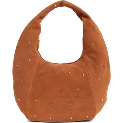 Sam Edelman Bernie Studded Suede Hobo Bag In Cognac