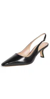 Sam Edelman Women's Bianka Pointed Toe Light Black Kitten Heel Slingback Pumps In Black Leather