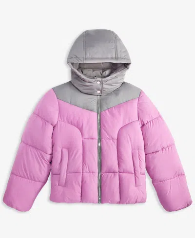 Sam Edelman Kids' Big Girls Contrast Yoke Puffer Jacket In Pink