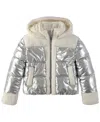 Sam Edelman Little Girl's Hybrid Metallic & Faux Fur Puffer Jacket In Gray