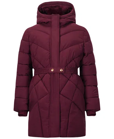 Sam Edelman Kids' Big Girls Quilted Belted Stadium Jacket In Burgundy