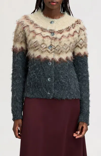 Sam Edelman Brushed Fair Isle Cardigan In Gray