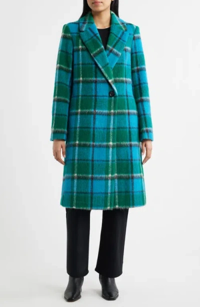 Sam Edelman Brushed Plaid Coat In Blue