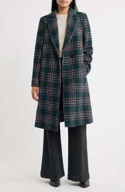 Sam Edelman Brushed Plaid Coat In Green