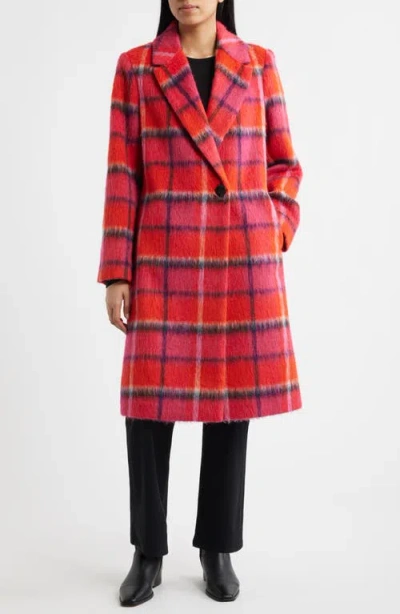Sam Edelman Brushed Plaid Coat In Red