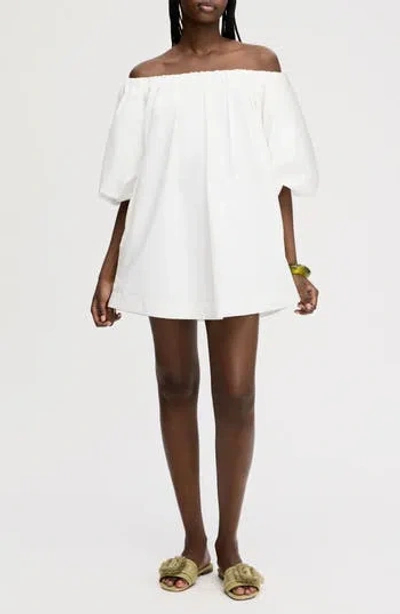 Sam Edelman Bubble Sleeve Off The Shoulder Cotton Poplin Minidress In White