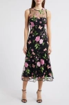 Sam Edelman Butterfly Rose Embroidered Fit & Flare Dress In Black
