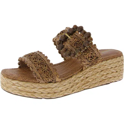 SAM EDELMAN CADANCE WOMENS RAFFIA SLIP ON WEDGE SANDALS