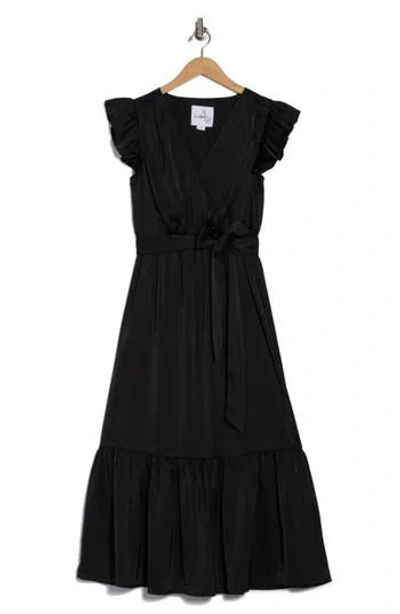 Sam Edelman Cap Sleeve Faux Wrap Maxi Dress In Black