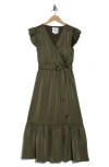 Sam Edelman Cap Sleeve Faux Wrap Maxi Dress In Green