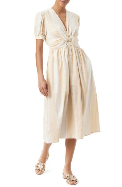 Sam Edelman Christy Stripe Twist Front Linen Blend Midi Dress In Arctic Wolf - Al Fresco Stripe