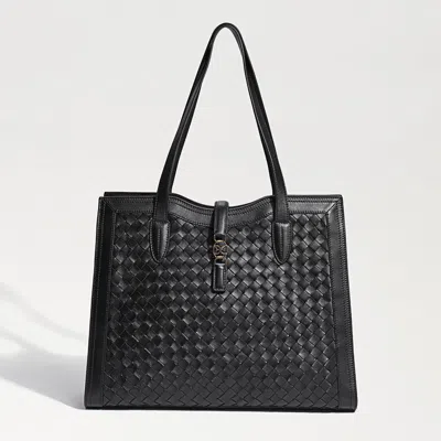 Sam Edelman Christy Woven Box Tote Black Leather