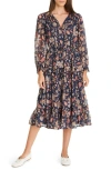 Sam Edelman Clarice Floral Print Long Sleeve Midi Dress In Navy-new Bloom