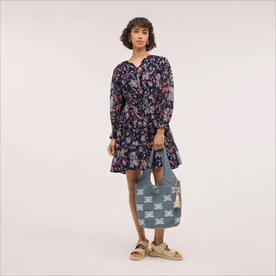 Sam Edelman Clarice Swing Midi Dress Navy Bloom In Blue