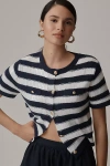 Sam Edelman Colleen Stripe Short Sleeve Cardigan In Blue