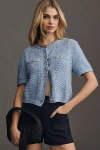Sam Edelman Colleen Short-sleeve Cardigan Sweater In Blue