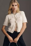 Sam Edelman Colleen Short-sleeve Cardigan Sweater In White